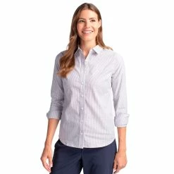 Cutter & Buck Ladies Long Sleeve Stretch Oxford Stripe Shirt